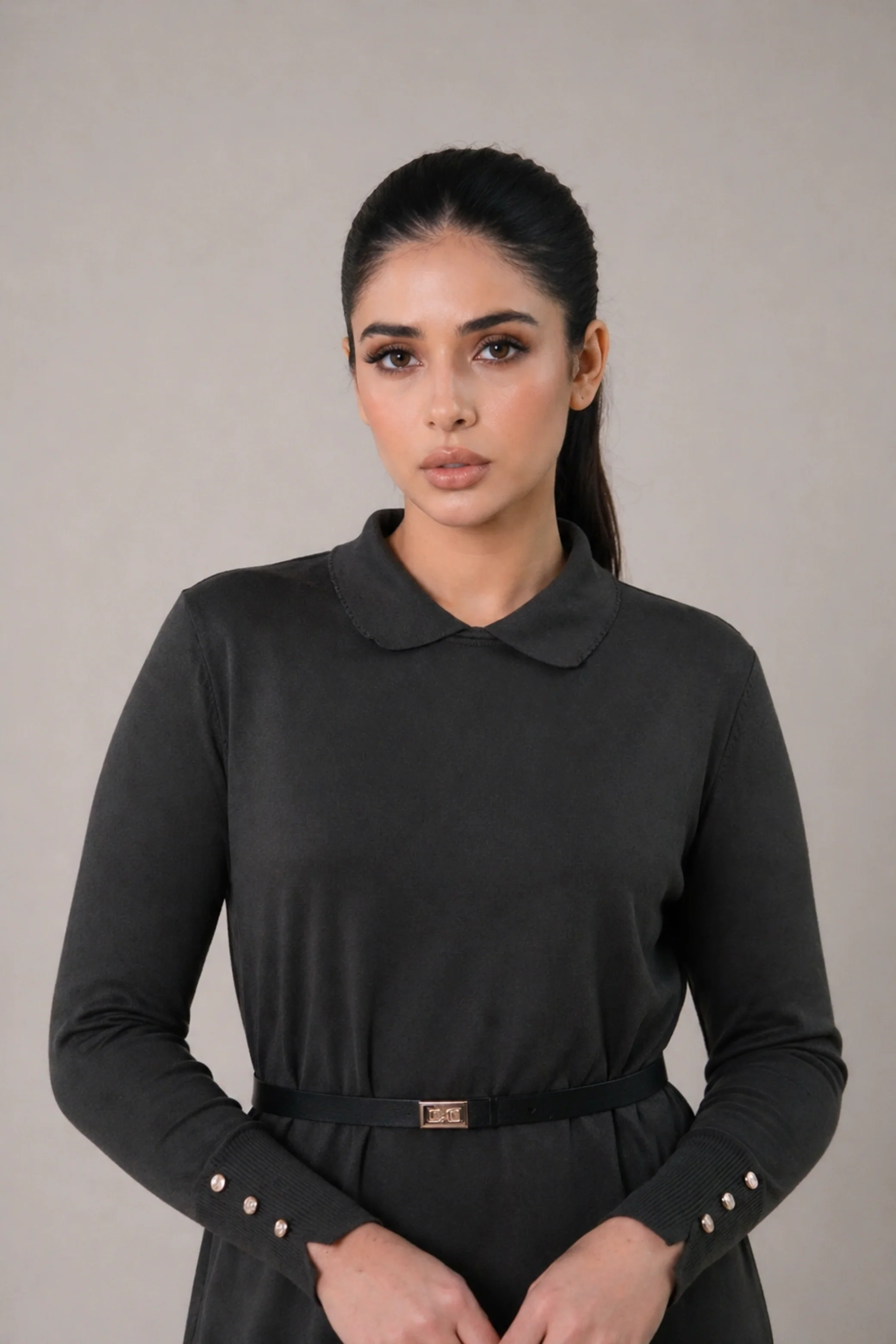 Nayla Khaki Belted Dress - Image 2