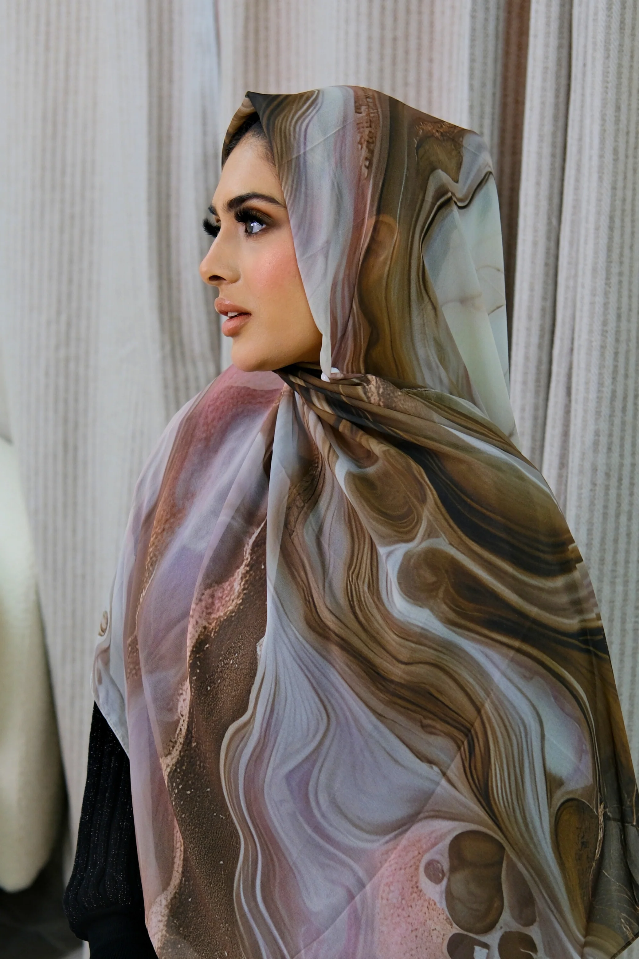 Stone Flow Light Brown Printed Hijab - Image 2