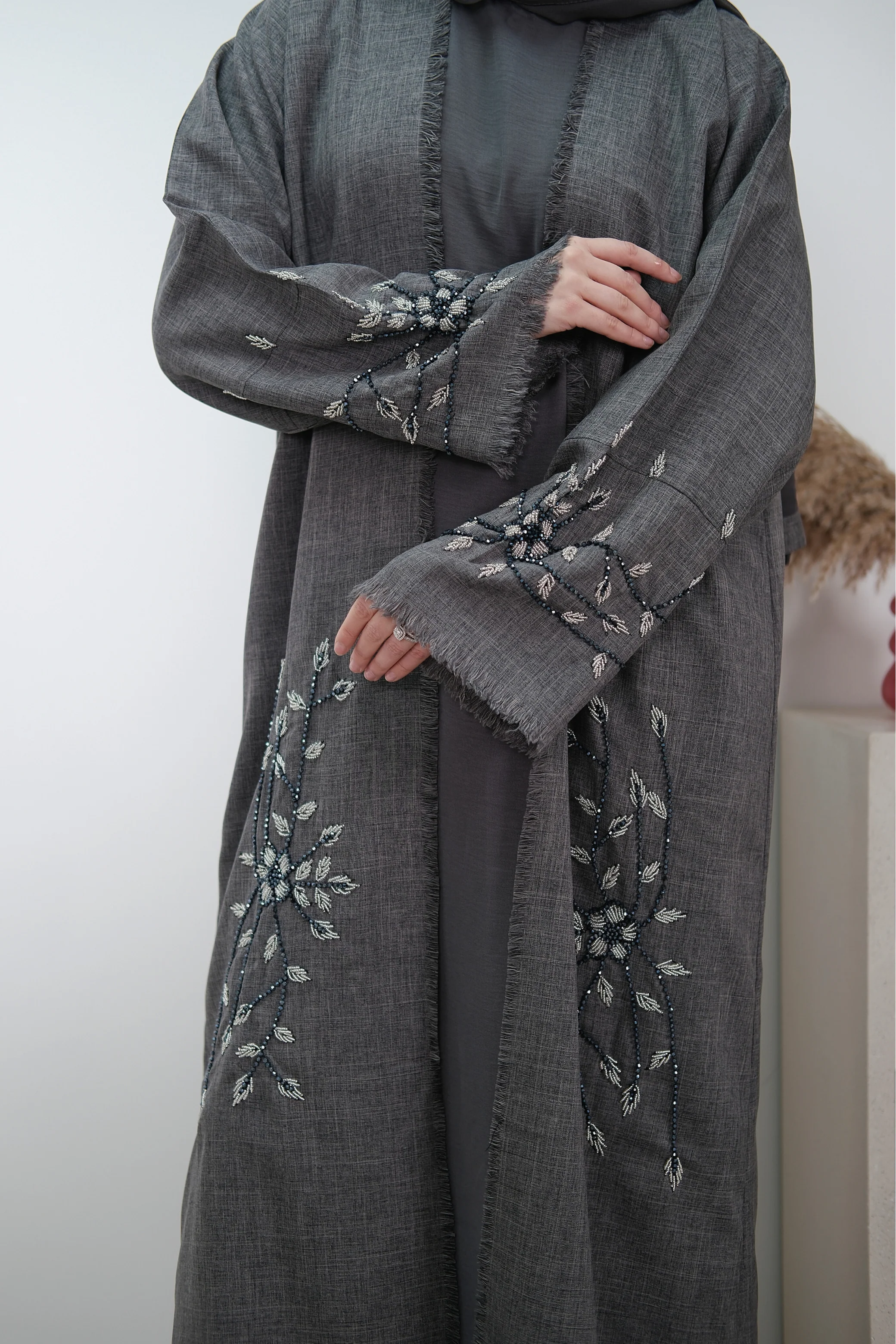 Charcoal Bloom Abaya - Image 6