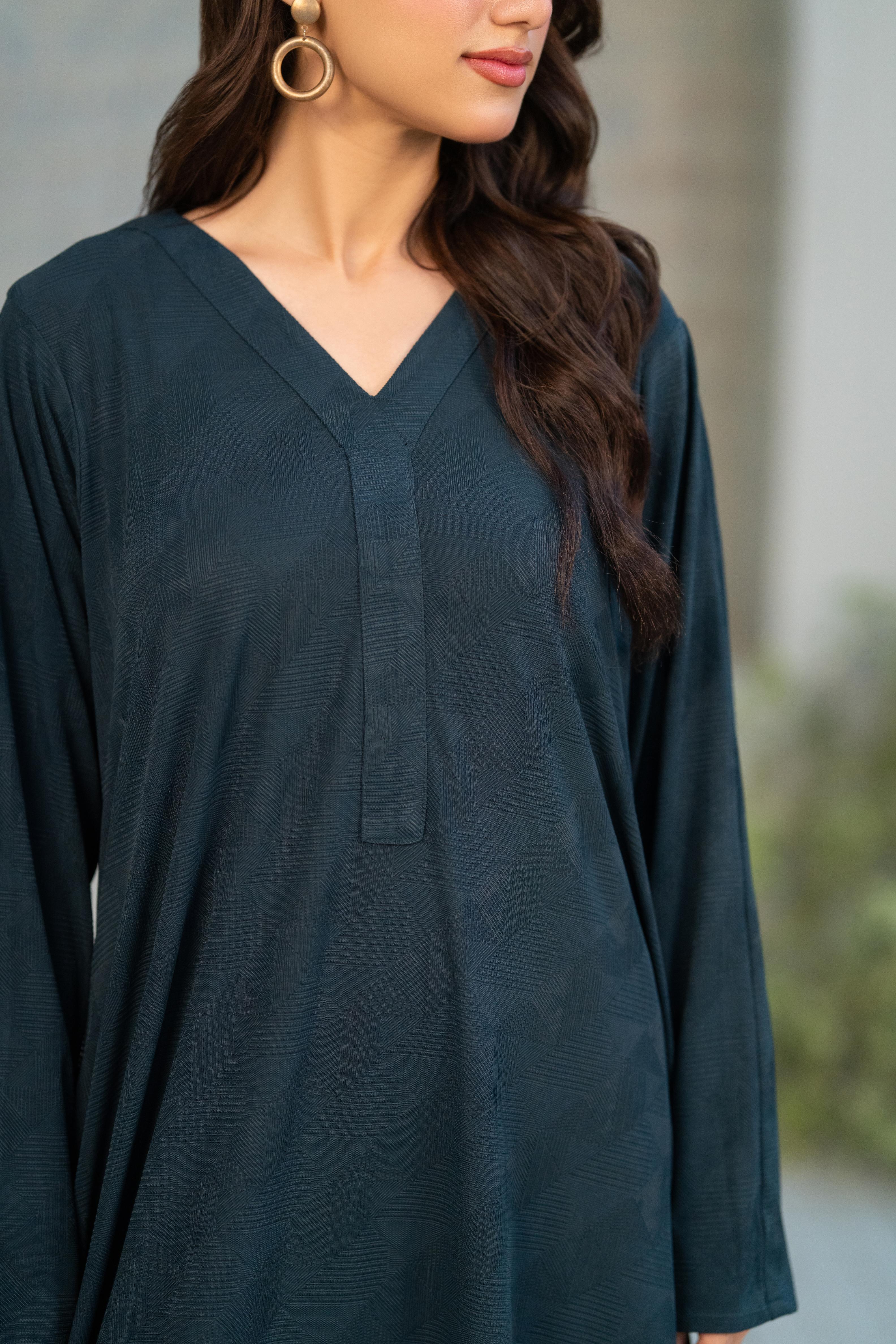 Flowy Textured Jersey Dress - Image 7