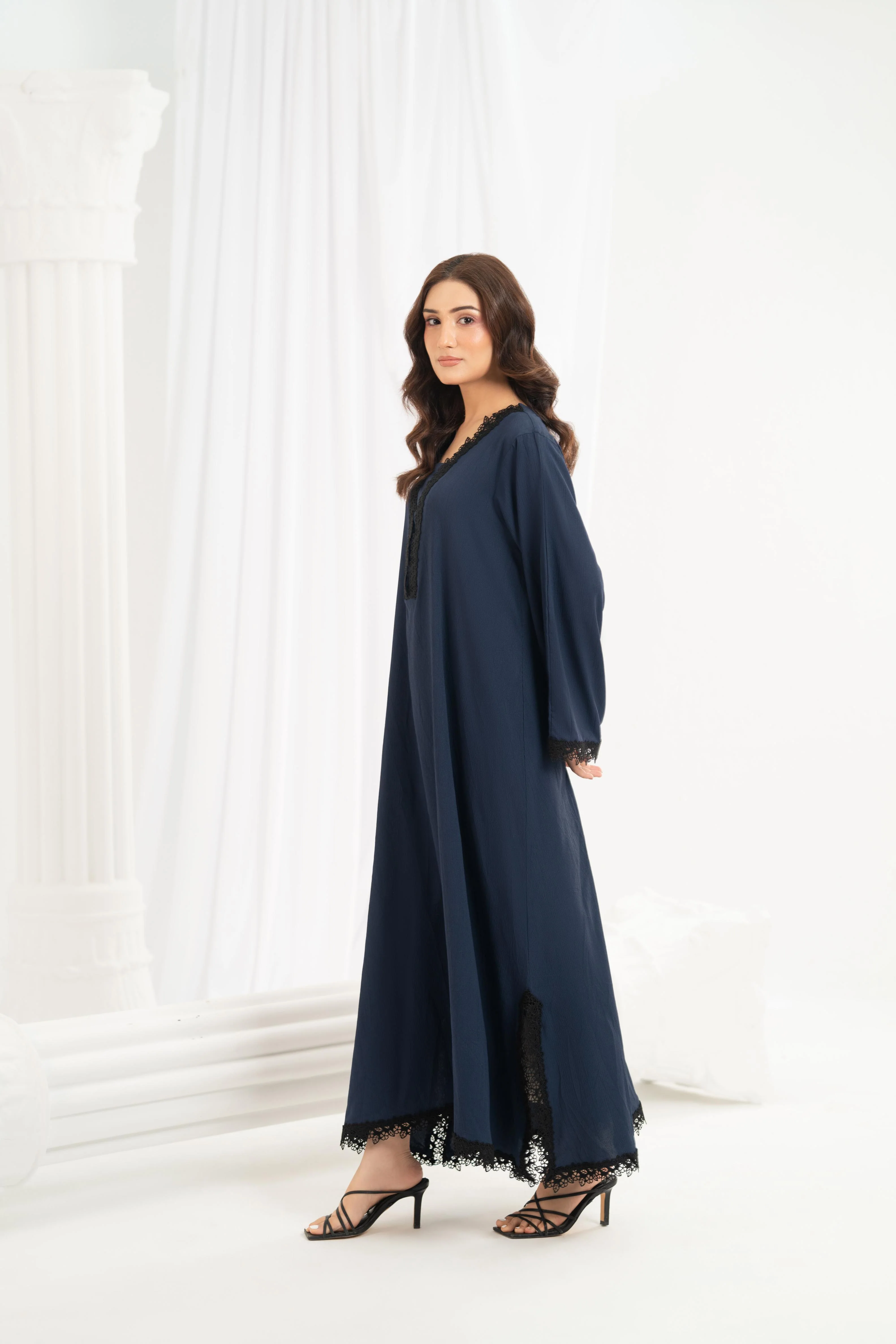 Navy Lace Trim Kaftan - Image 5