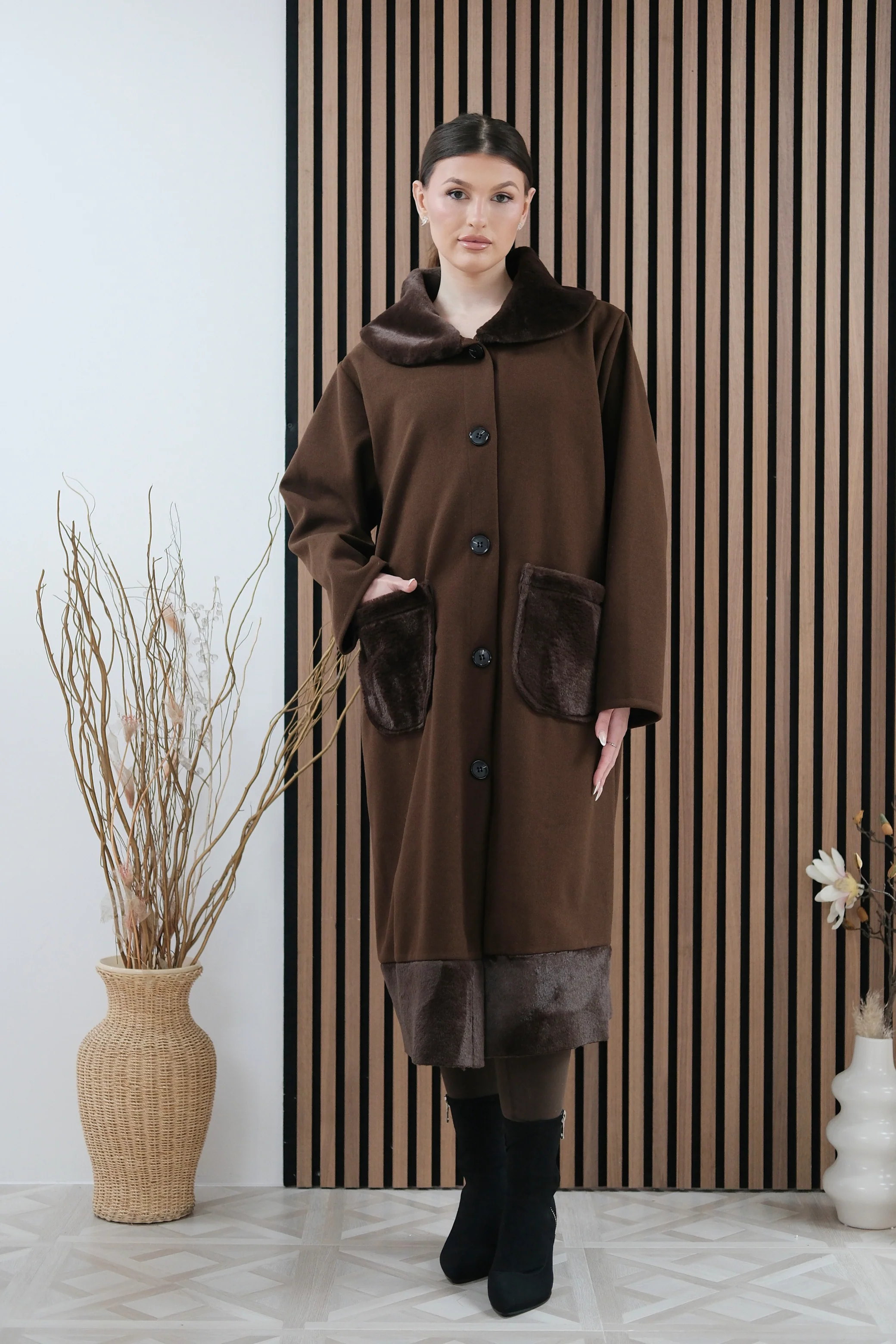Marlette Brown Faux-Fur Coat - Image 3
