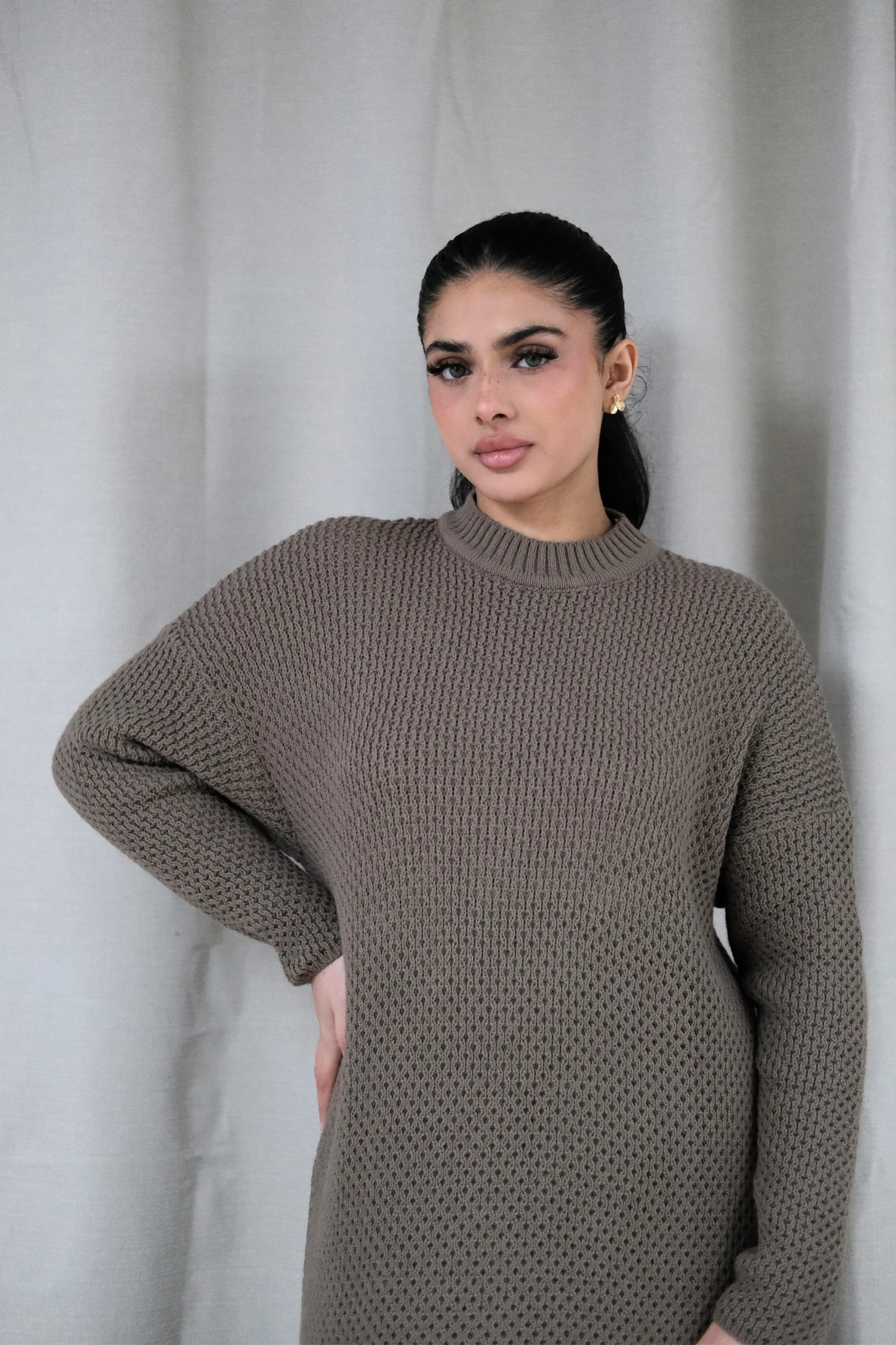 Alma Mocha Knit Dress - Image 2