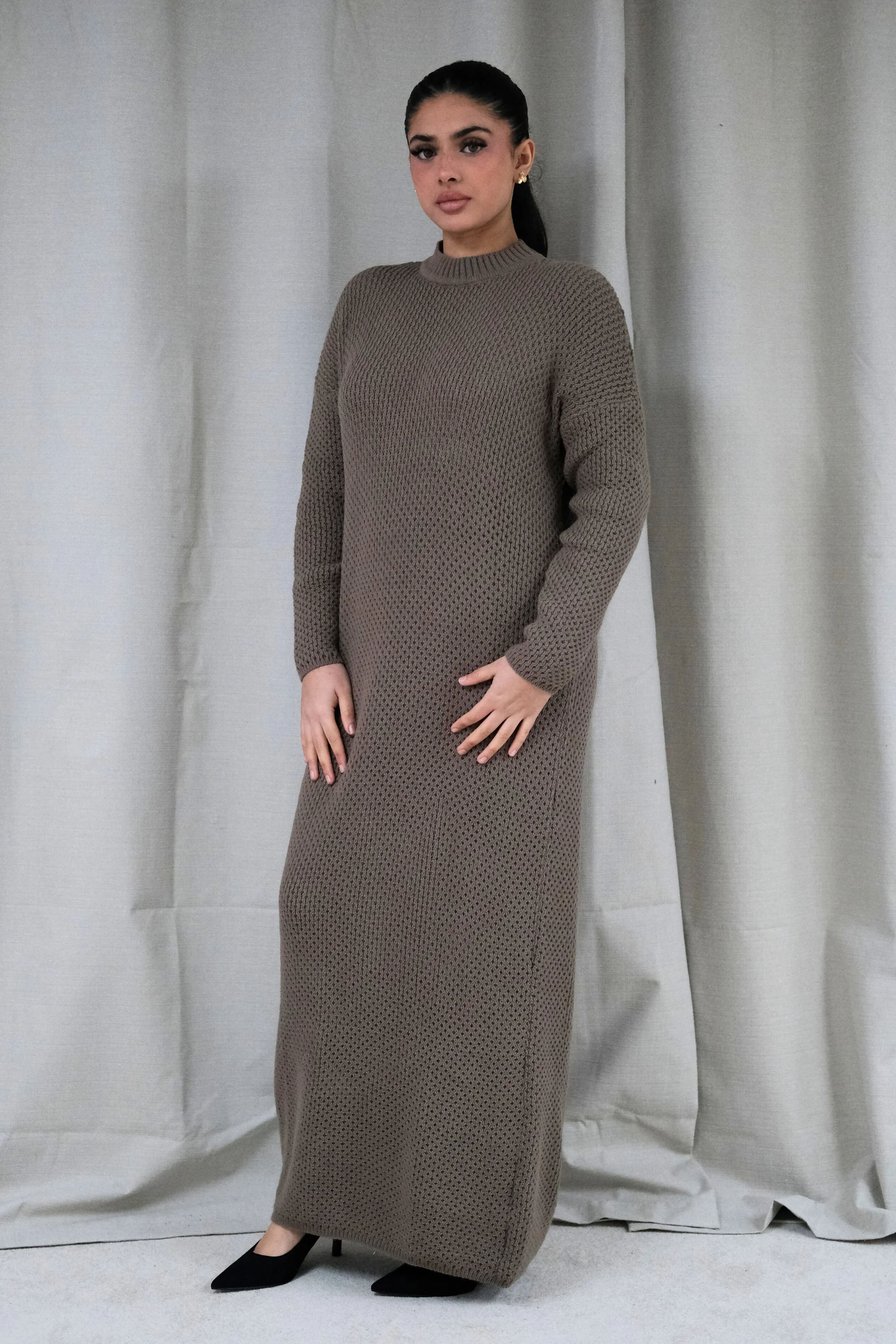 Alma Mocha Knit Dress - Image 3