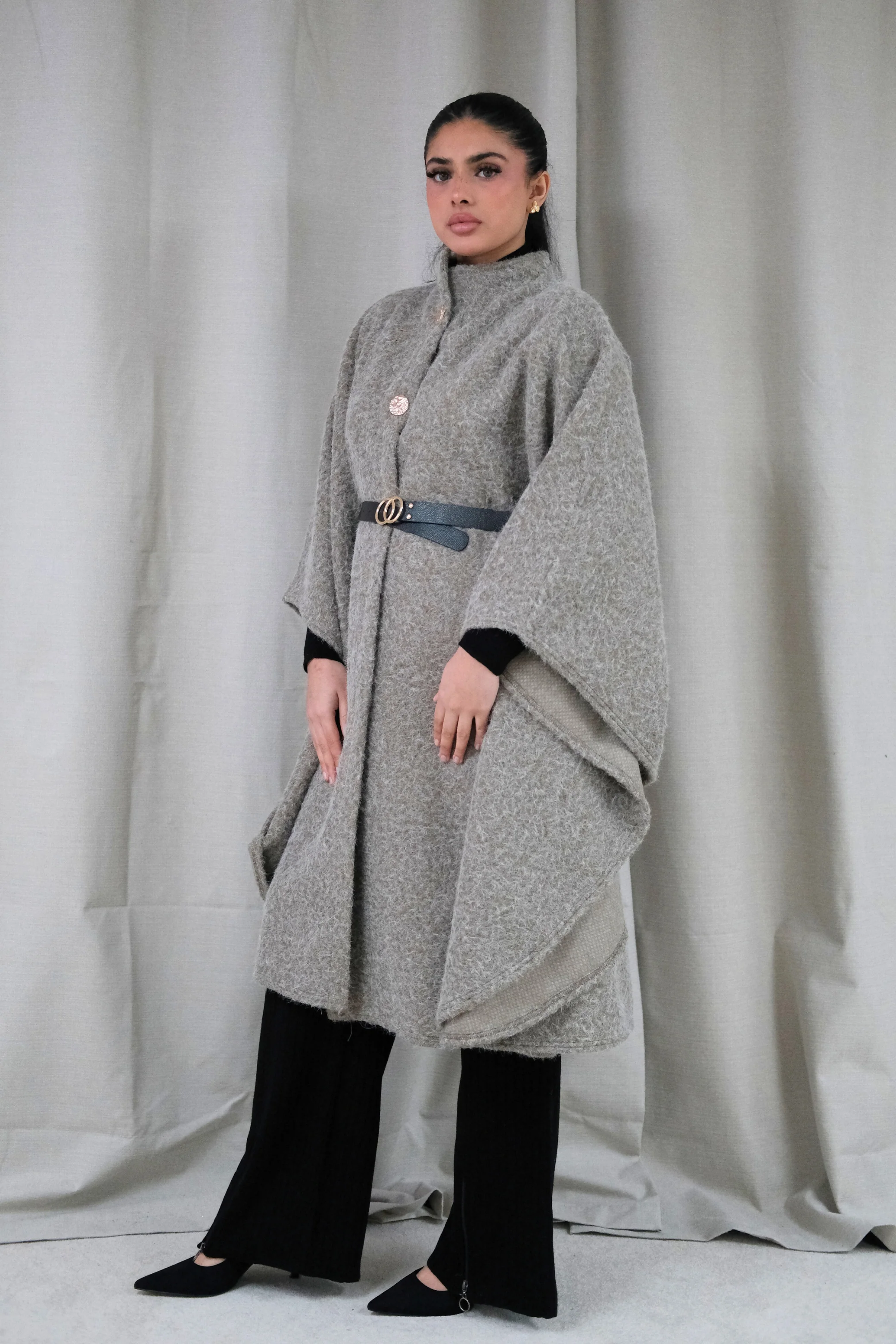 The Alara Beige Belted Cape - Image 5