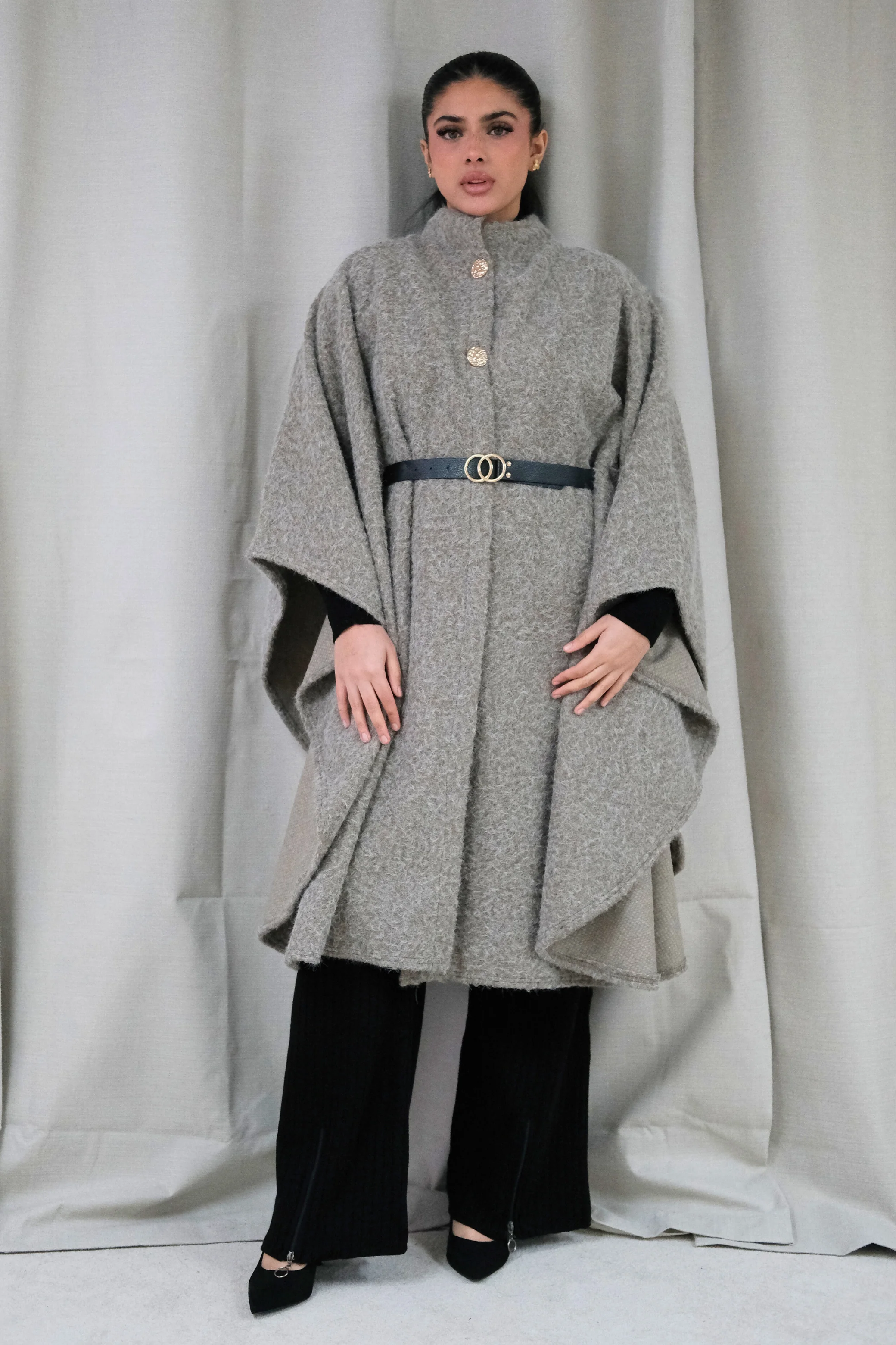 The Alara Beige Belted Cape - Image 6