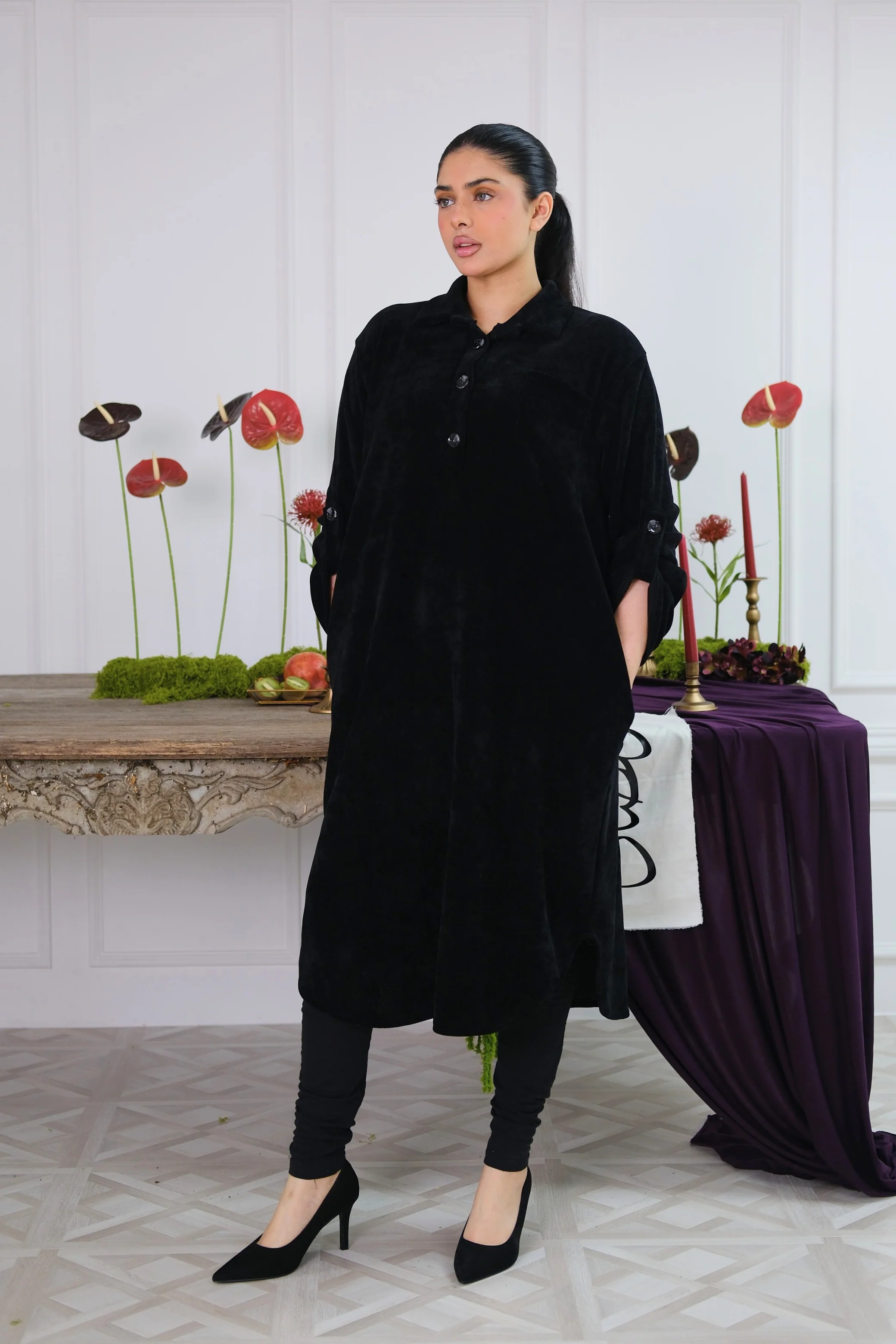 Soft Cord Black Midi