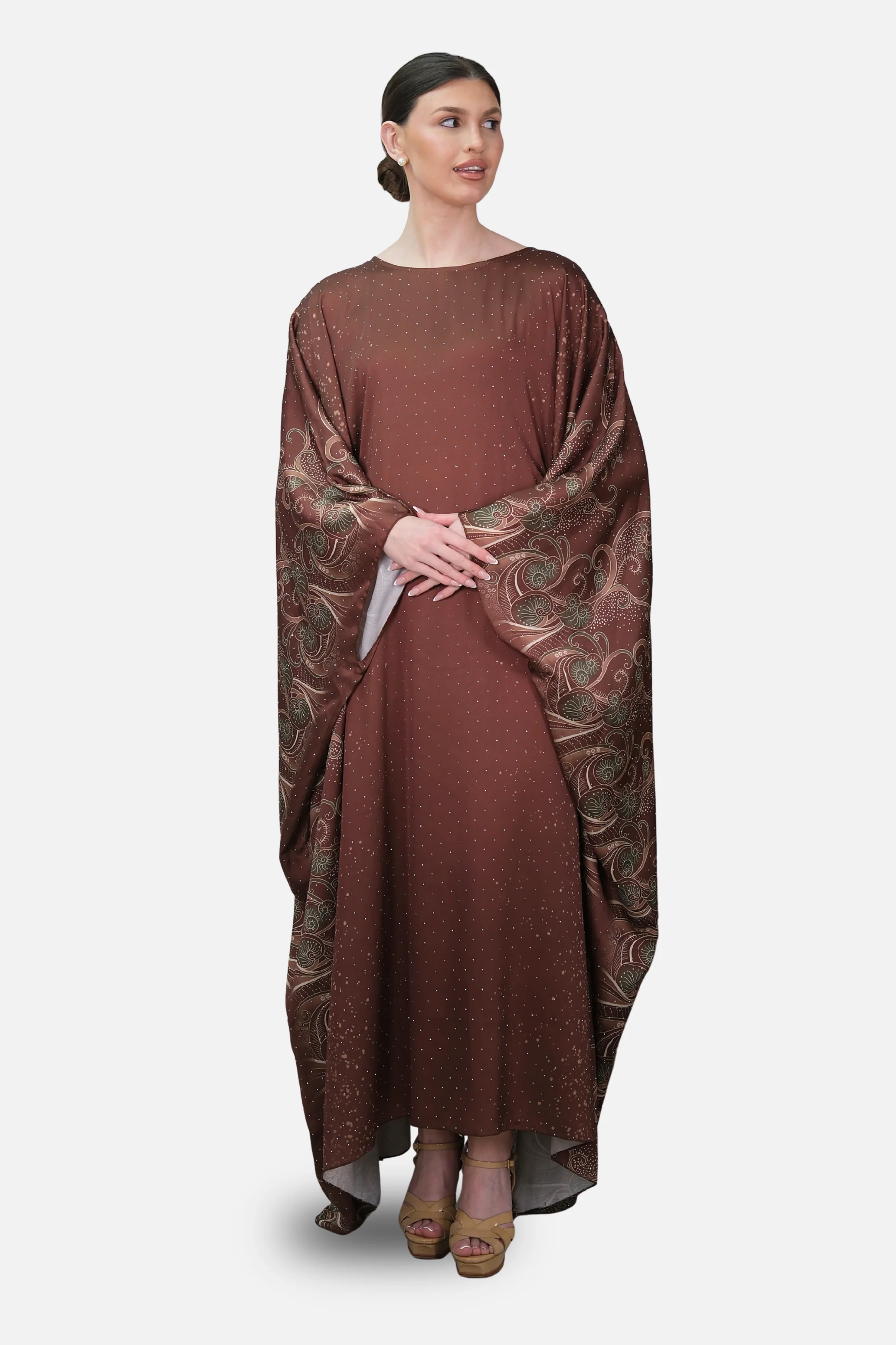 Raya Brown Printed Kaftan - Image 5