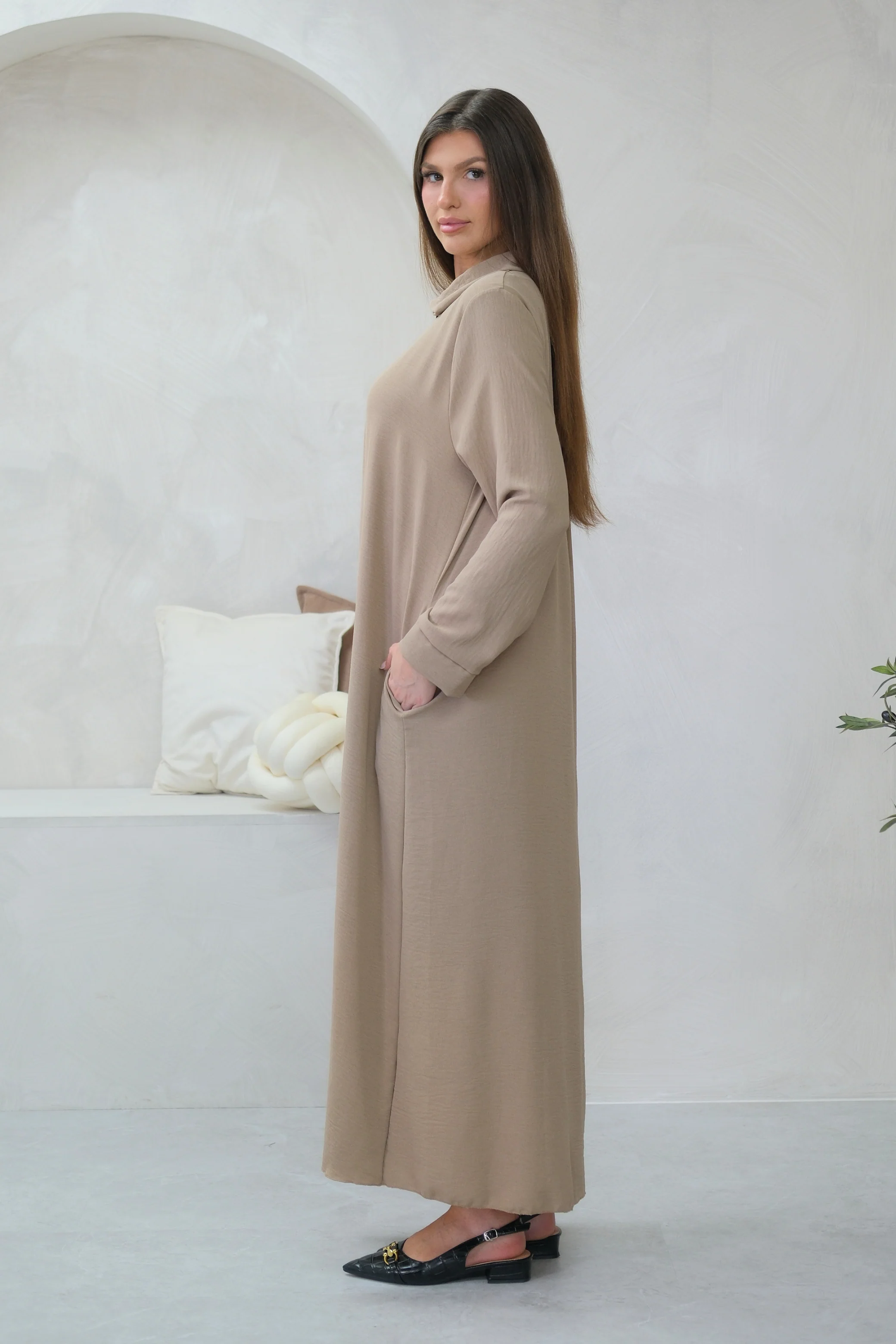 Aura Zip Beige Dress - Image 3