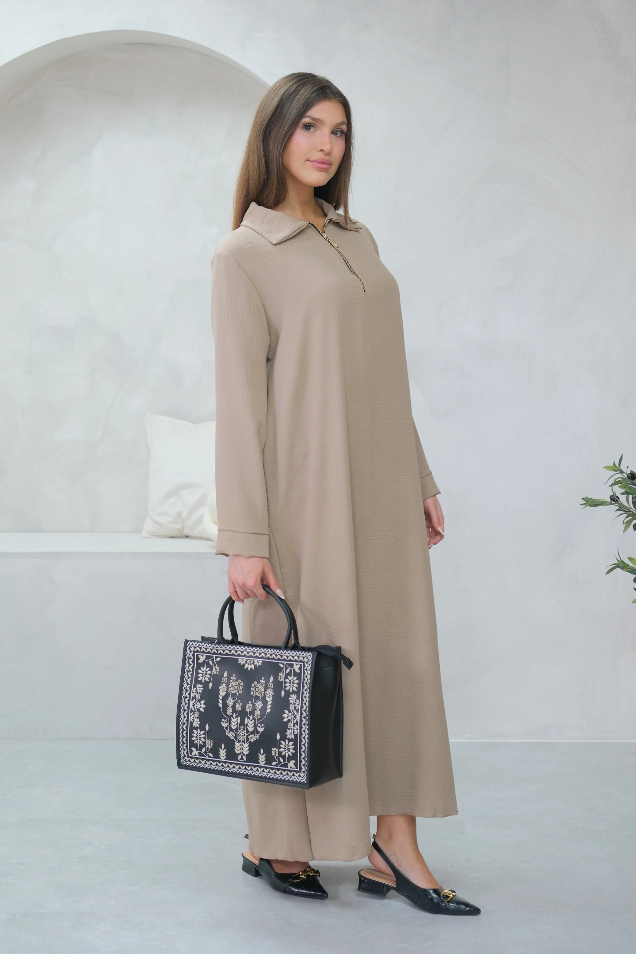 Aura Zip Beige Dress - Image 5