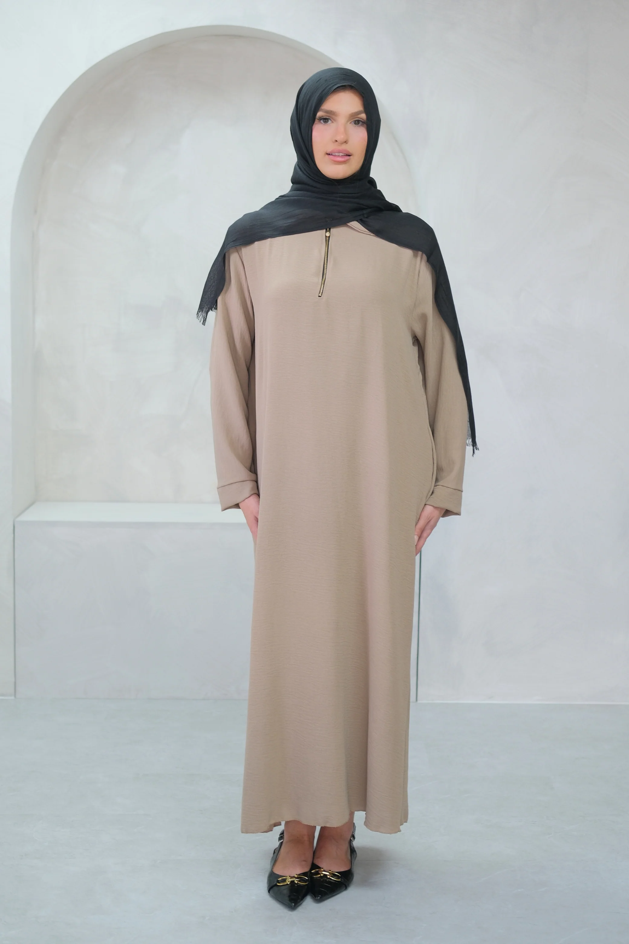 Aura Zip Beige Dress - Image 6
