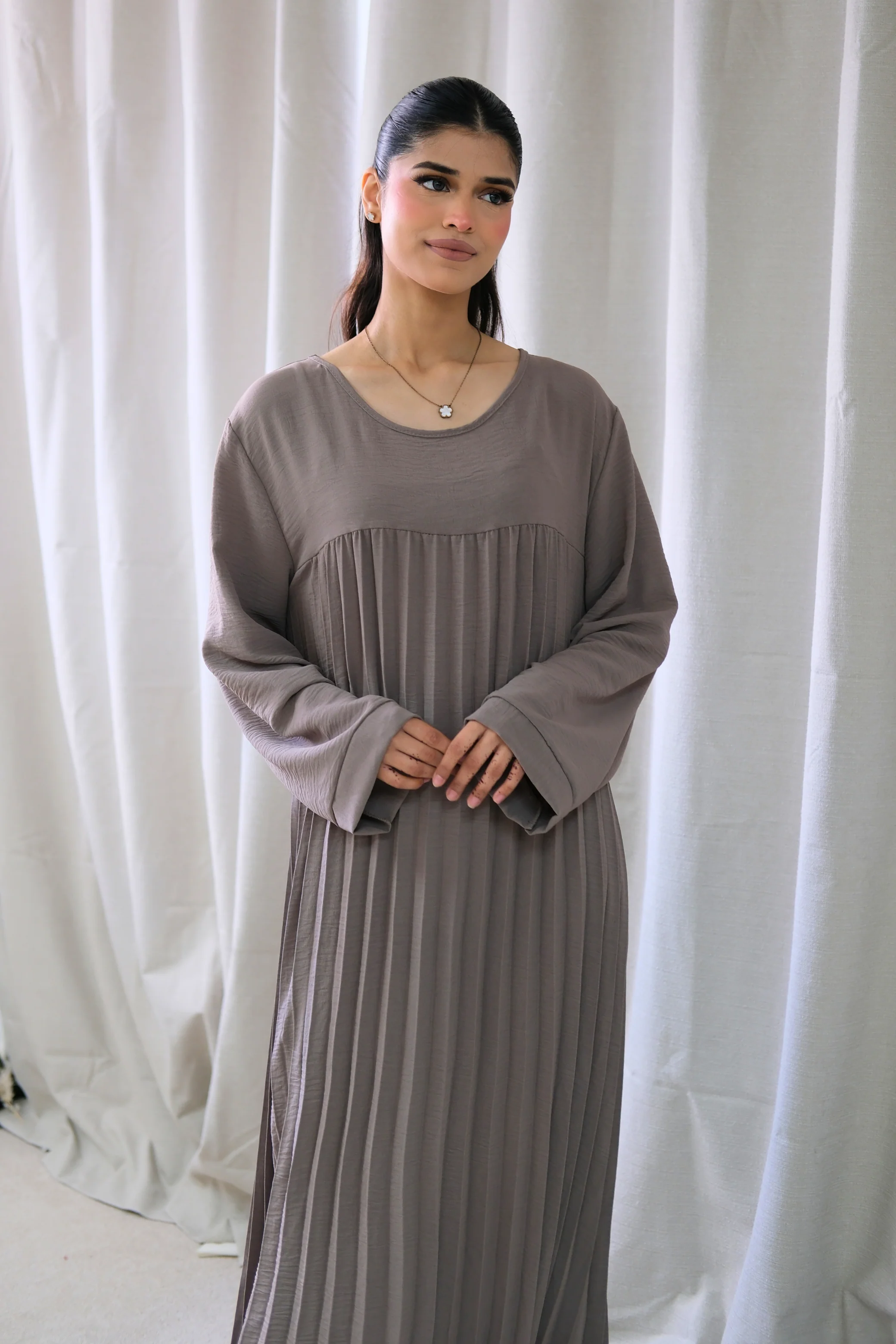 Aria Taupe Pleated Dress - Image 3