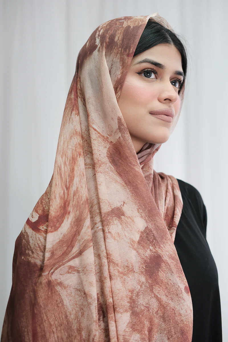 Marble Brown Printed Hijab - Image 2