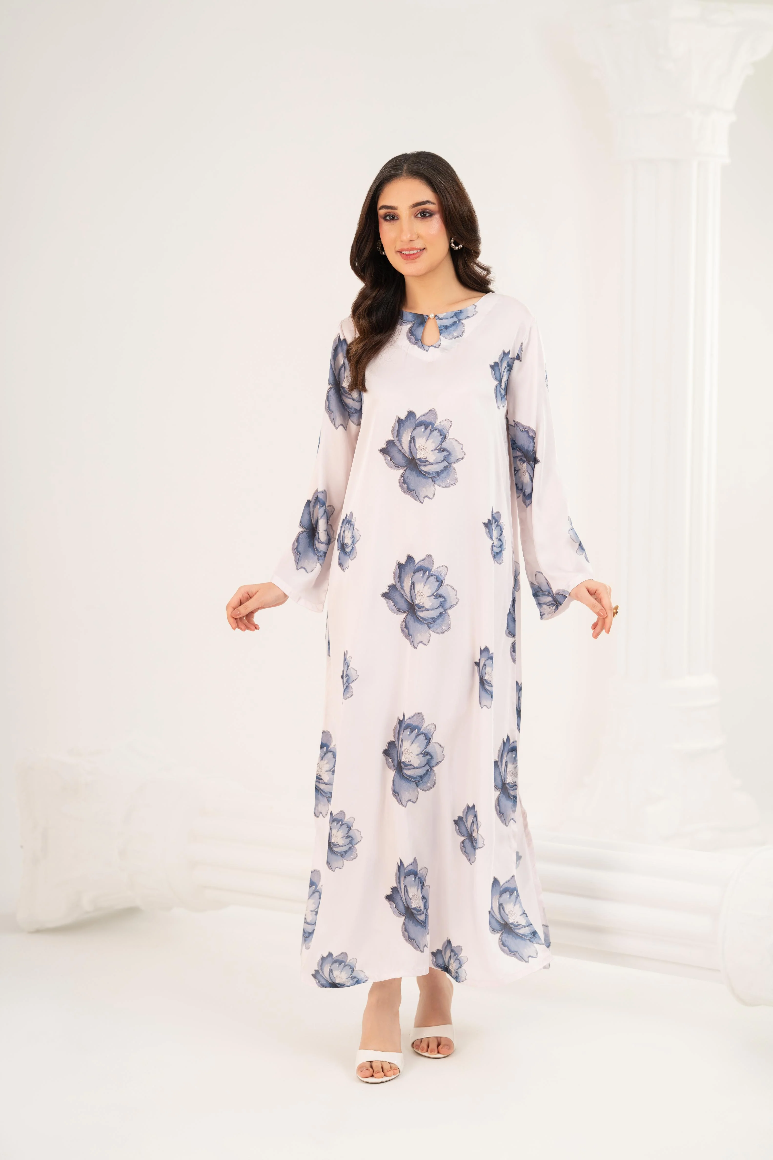 Azure Fleur Satin Dress - Image 3