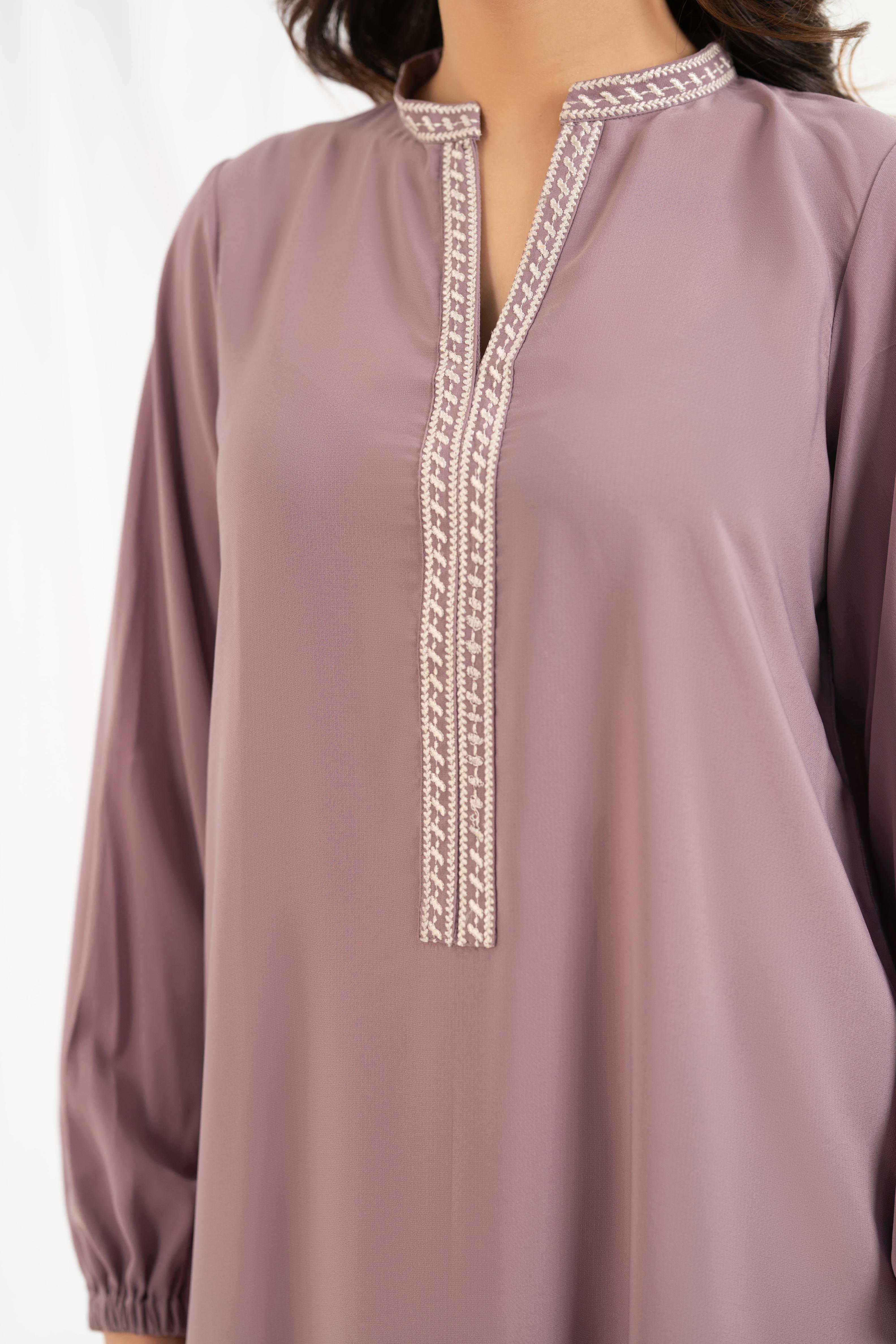 Mauve Floral Embroidered Dress - Image 10